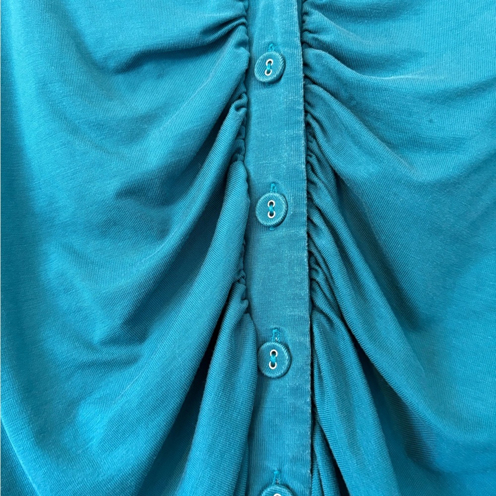 Modern Works Teal Ruched Button-Down Top - Picture 3 of 6